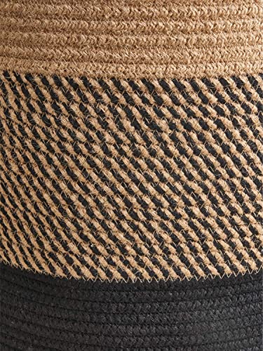INDRESSME Laundry Basket Large Laundry Hamper, Woven Baskets for Storage, 17.8" x 15.8" x 13.8", Wicker Laundry Basket for Living Room, Dirty Clothes Basket, Baby Hamper for Nursery, Black & Jute