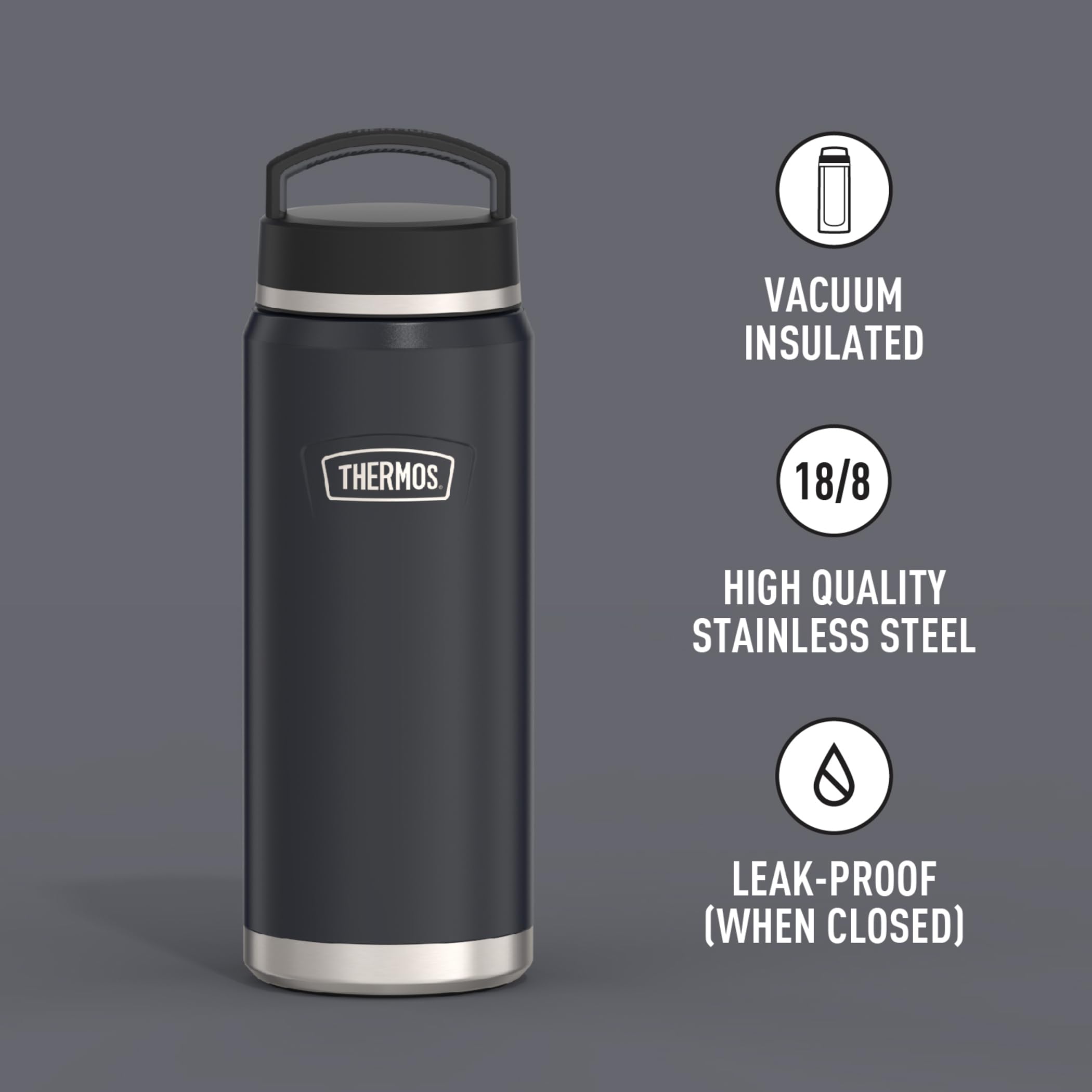 THERMOS ICON SERIES Water Bottle with Screw Top Lid - 40 Ounce, Granite - Stainless Steel Vacuum Insulated Water Bottle with Lid