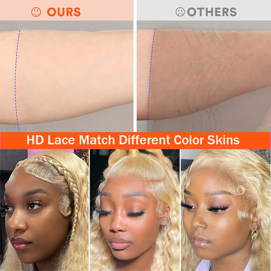 613 Lace Front Wig Human Hair Deep Wave 18 Inch Blonde Wig Human Hair 16A 13x4 HD Blonde 613 Deep Wave Lace Front Wigs Curly Glueless Wig Pre Plucked 180% Density Blonde Frontal Wig Deep Wave 613 Wig