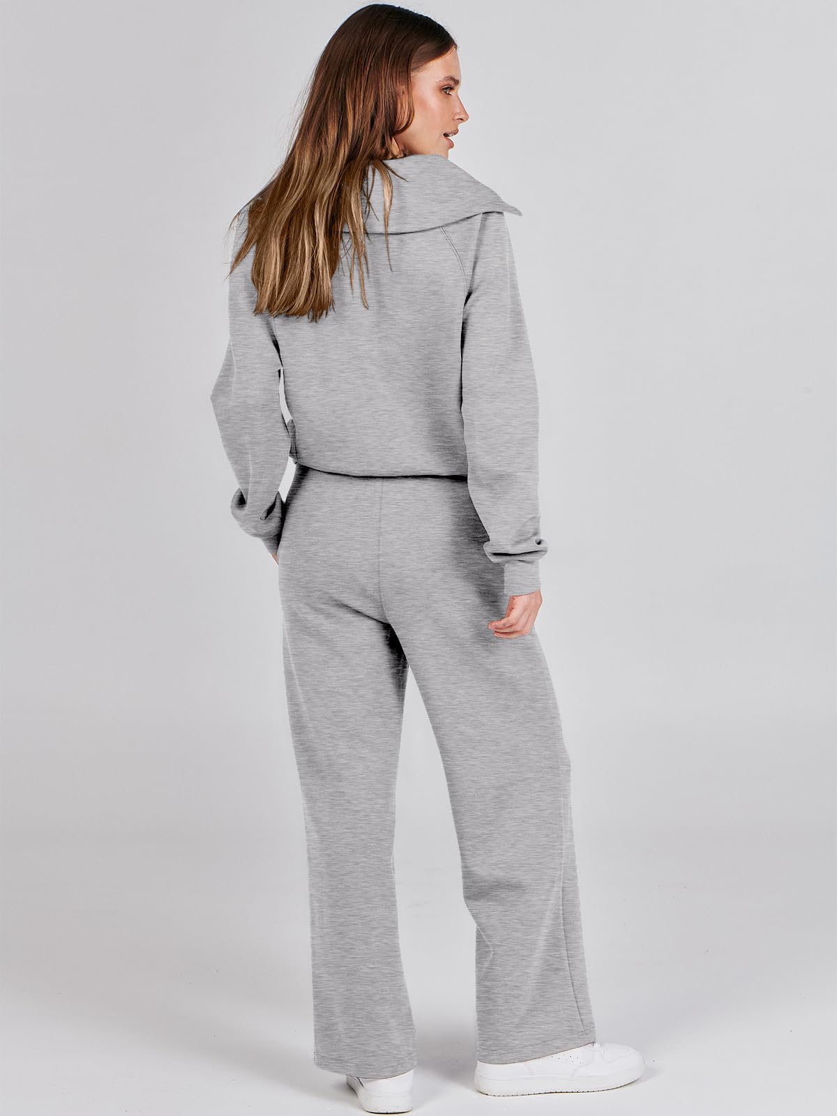 ANRABESS Women 2 Piece Outfits Sweatsuit Oversized Sweatshirt Sweatpants Tracksuit Sweat Lounge Matching Set 2024 Fall Trendy Light Grey X-Large