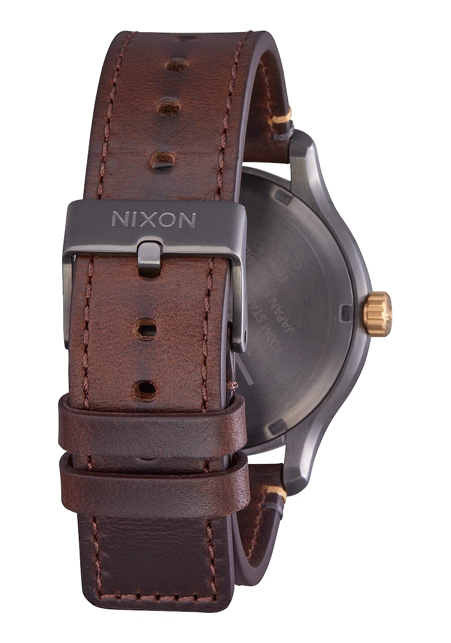 NIXON Patrol Leather A1243 - Gunmetal/Gold - 100m Water Resistant Men's Analog Classic Watch (42mm Watch Face, 21mm Leather Band)