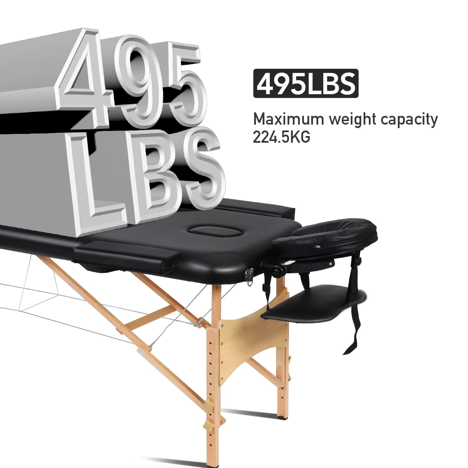 Careboda Professional Massage Table Foldable Massage Bed 3 Fold with 4cm High Density Sponge Robust Beechwood Legs Carrying Bag Full Accessories for Spa Salon Tattoo Beauty