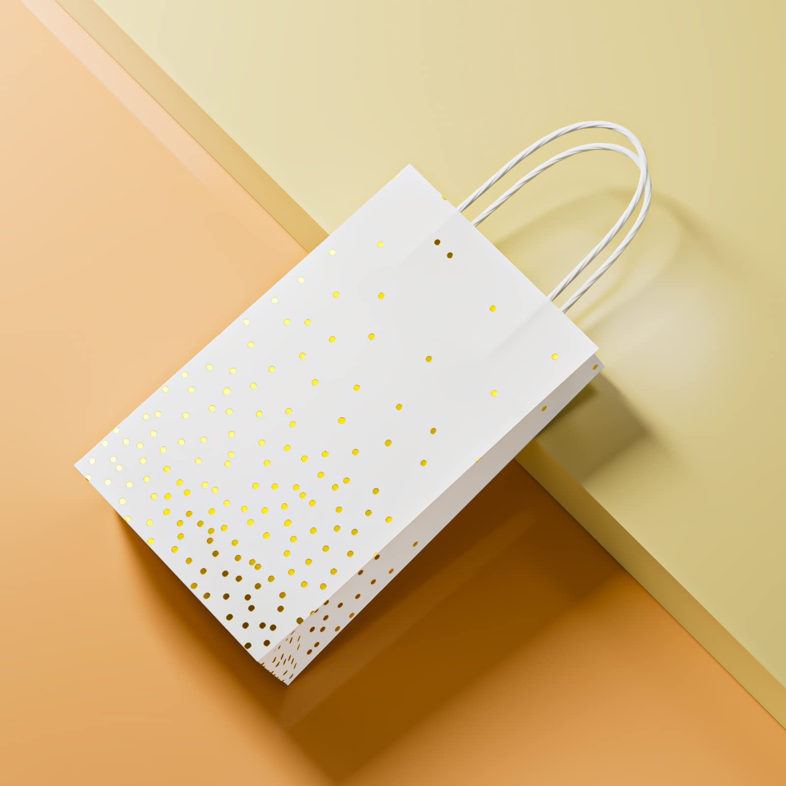 ECOHOLA 25 Pack White and Gold Gift Bags with Handles and Gold Foil Dots, Perfect for Bridal Party, Birthday Party, Wedding or Baby Showers