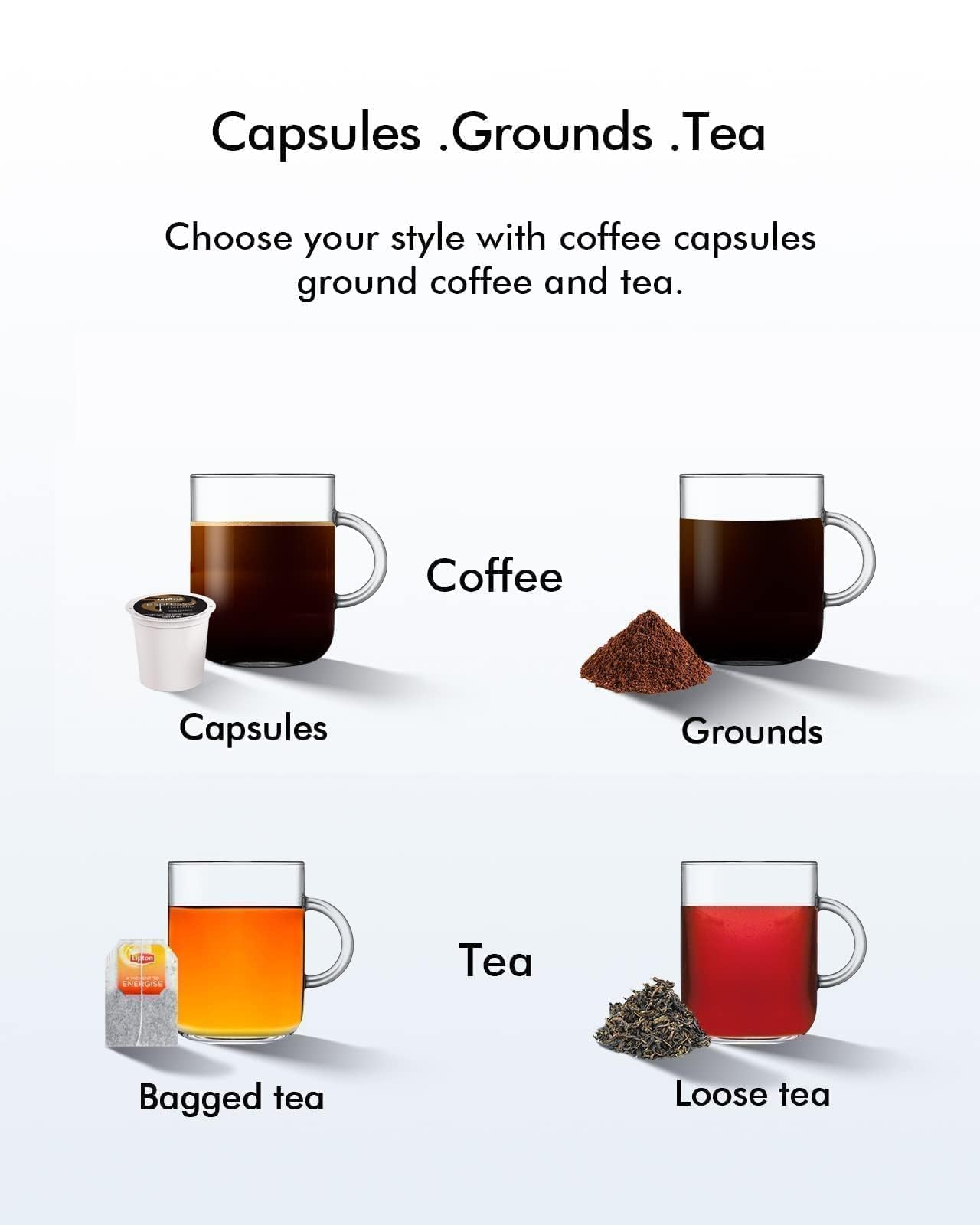 SIFENE 3-in-1 Single Serve Coffee Maker for K-pods, Ground Coffee, and Loose Leaf Tea, Custom Temperature and Strength Control, Quick Brew with Large 50oz Reservoir