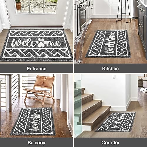 Long Indoor Door Mat, 2' x 8' Entryway Runner Rug, Absorbent Low Profile Throw Rugs with Rubber Backing Washable Non Slip Rug, Shoe Mat Dirt Trapper Carpet Runner for Home Kitchen Laundry Pet, Black