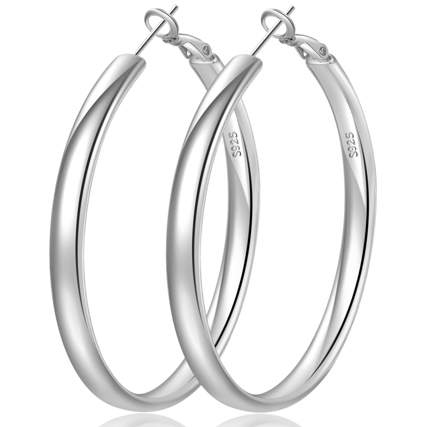 Senteria 4MM Wide Large Silver Hoop Earrings, Hypoallergenic 925 Silver Hoop Earrings Fashion Lightweight Oversize Silver Hoop Earrings for Women Girls Christmas Gift 50MM