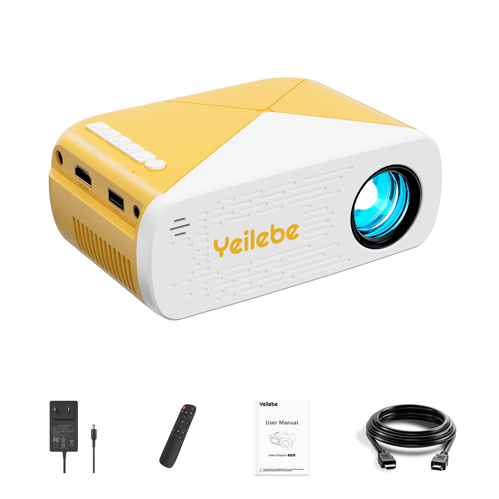 Mini Projector, yeilebe Video Projector, Portable Projector Supported 1080P Full HD & 170" Display Compatible with Phone,TV Stick,PS4 Mini projector Great for Home Theater Outdoor Movies