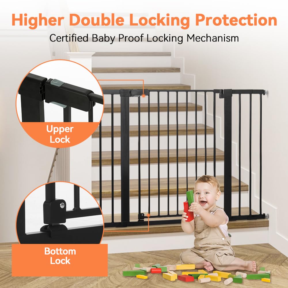 COMOMY 36" Extra Tall Baby Gate for Stairs Doorways, Fits Openings 29.5" to 48.8" Wide, Auto Close Extra Wide Dog Gate for House, Pressure Mounted Easy Walk Through Pet Gate with Door, Black