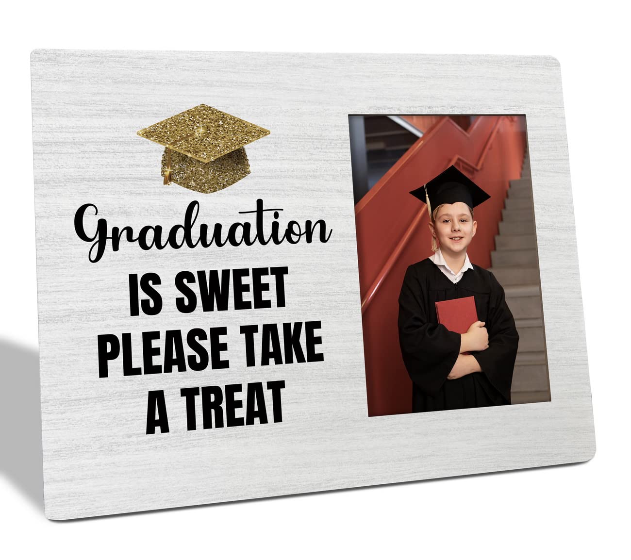 HALUOSI Graduation Is Sweet Please Take A Treat, Graduation Picture Frame, Tabletop Picture Frame Plaque, Rustic Wood Plaque Sign, Graduation Party Ornament, Graduation Gift, Gift for Family & Friend