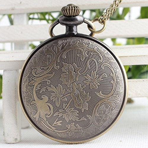 VIGOROSO Open Face Roman Numeral Necklace Pendant Antique Steampunk Pocket Watch