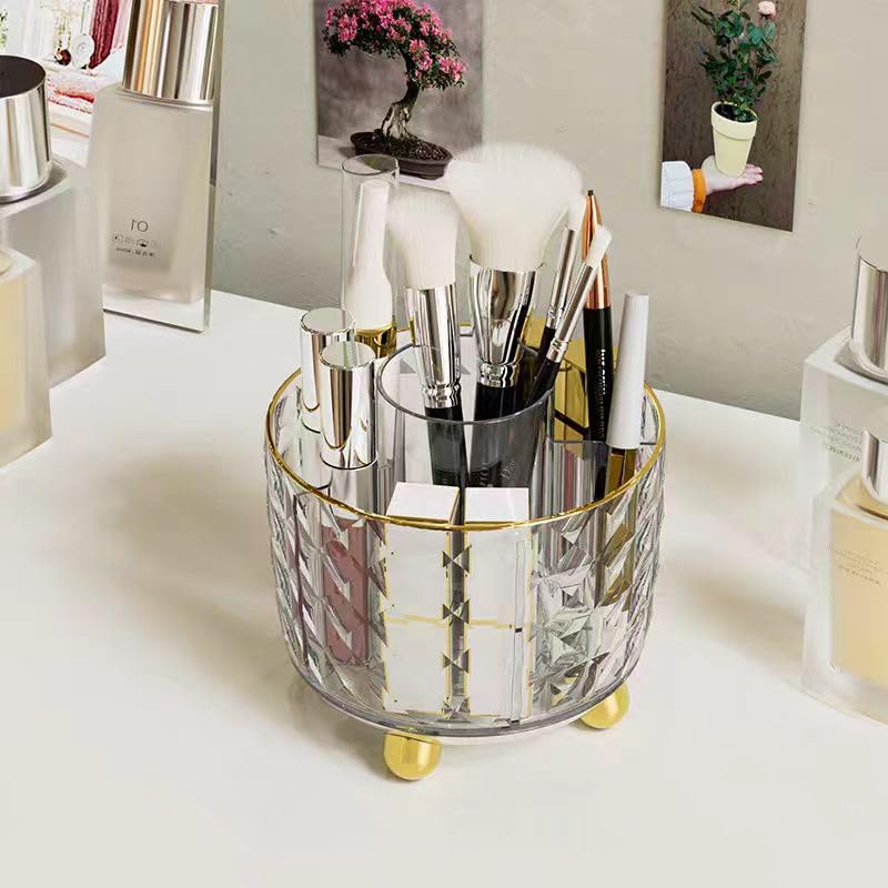 gianotter 360 Degree Rotating Desk Organizer, Pen Holder for Desk, Acrylic Pen Organizer with 6 Slots, Can be Used for Classroom Organization, Art Supply Storage (Clear)
