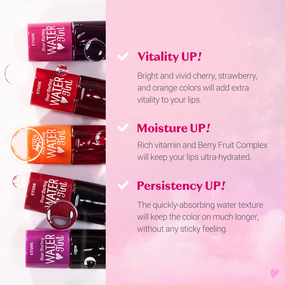 ETUDE Dear Darling Water Tint Cherry Ade (21AD) | Vivid Color Lip Stain with Moisturizing Weightless & Non-sticky Finish Lip Stain | Smudge-proof & Lightweight Lip Tint | K-beauty