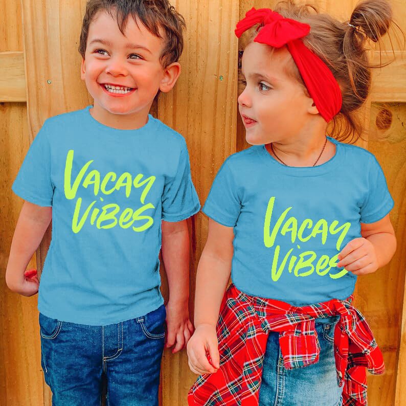 Toddler Vacation Shirt Boys Girls Summer Beach Vacay T-Shirts Holiday Graphic Hawaiian Kids Tees Casual Tops Lightblue