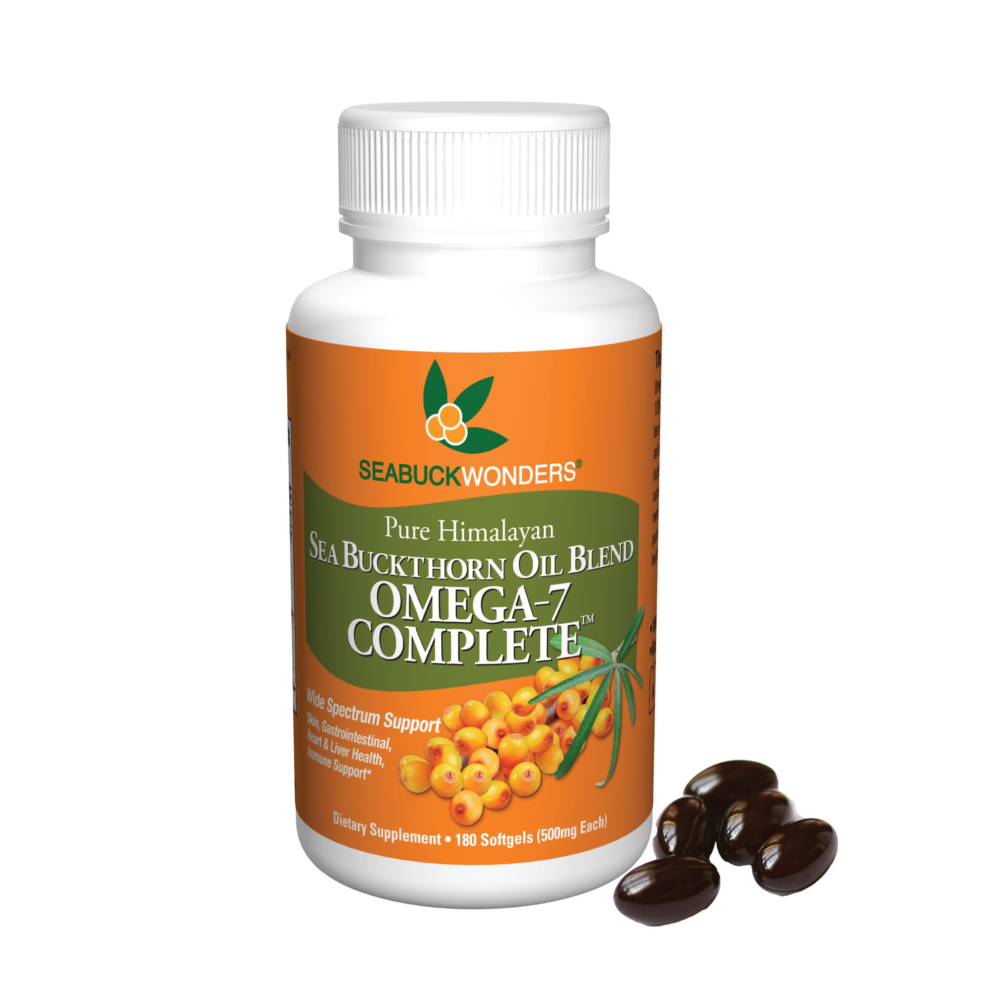 Seabuckwonders Omega-7 Complete Sea Buckthorn Oil Blend, 180 Count Softgels (500mg Each)