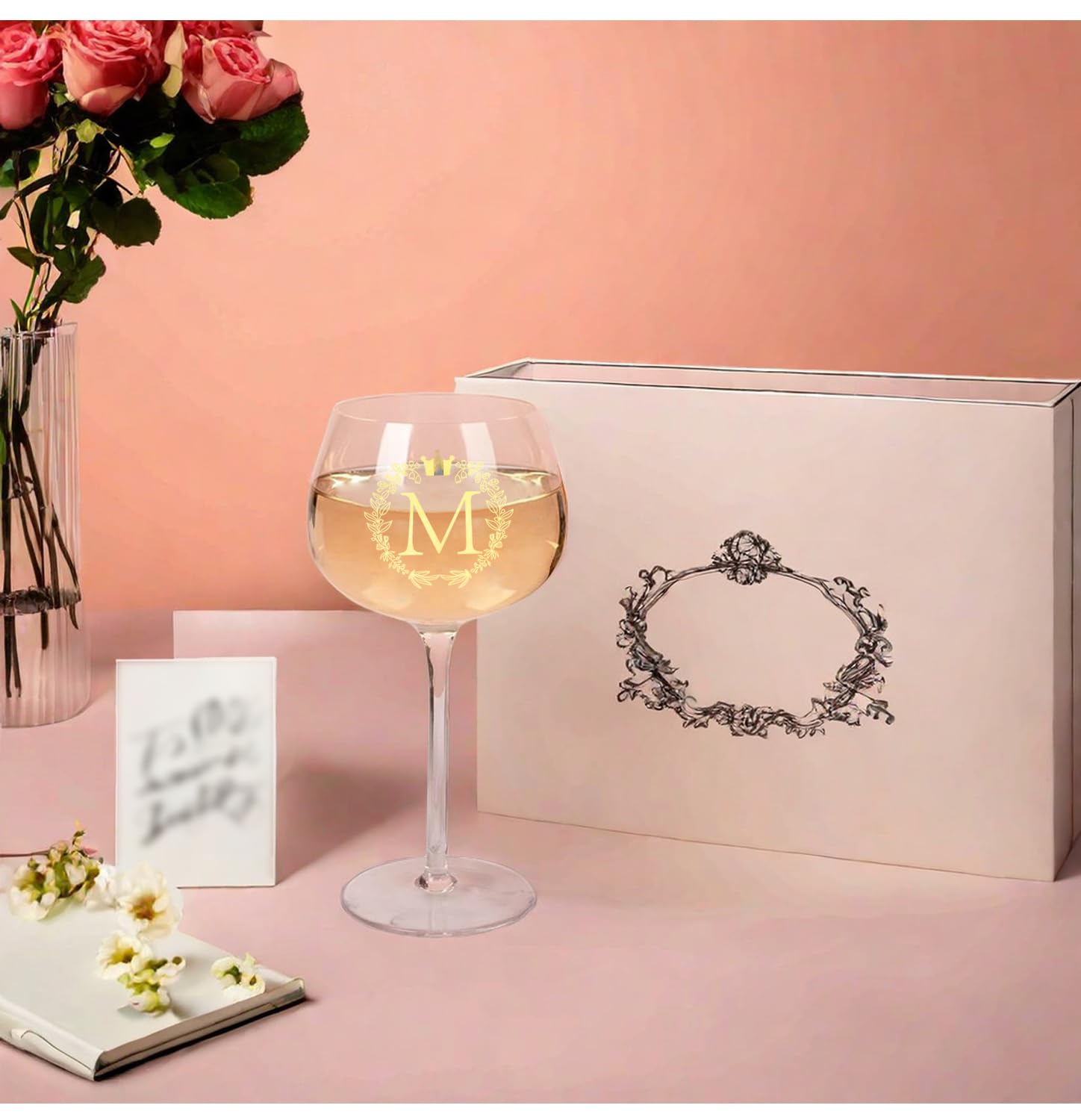 Personalized Custom Birthday Red Wine Glass for Women, Engagement Gift for Couples, Wedding Retirement Initial, 16oz Bride Wine Glass, Best for Wine Lovers, Monogrammed Cup A (M)