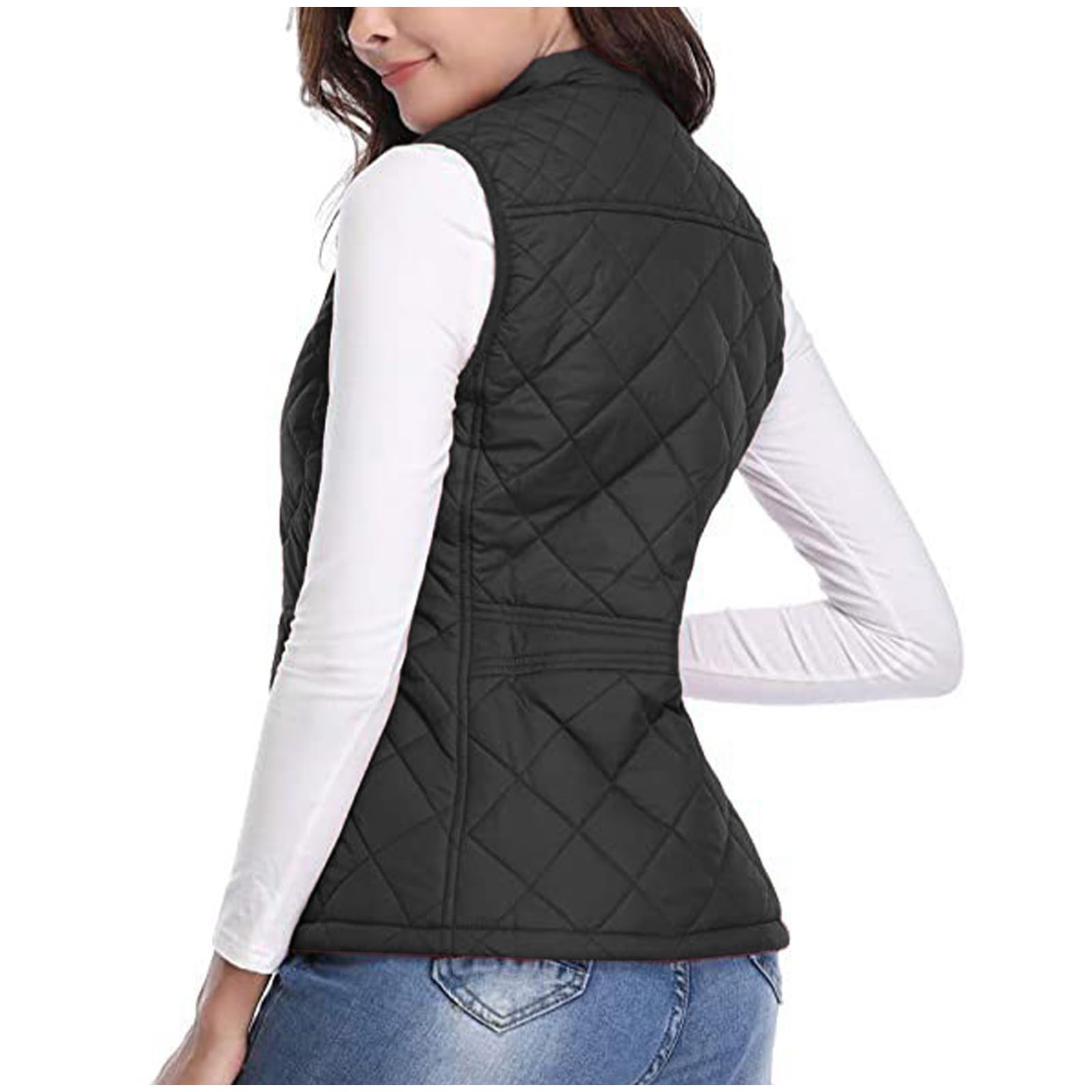 Women's Fall Winter Vest Zip Up Quilted Jackets Sleeveless Winter Coats Stand Collar Athletic Vest for Hiking Running, Winter Jacket Women, Winter Outwear for Women Black