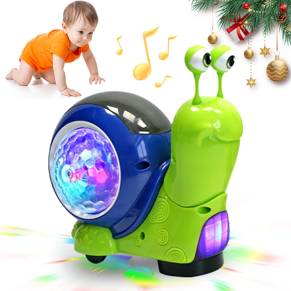 Bysku Baby Toddler Infant Luminous Snail Toy, Electric Tummy Time Toys Crawling Snail Musical Toys with Light-up Music, Light-Up Walking Dancing Moving Interactive Sensory Toy (Green)