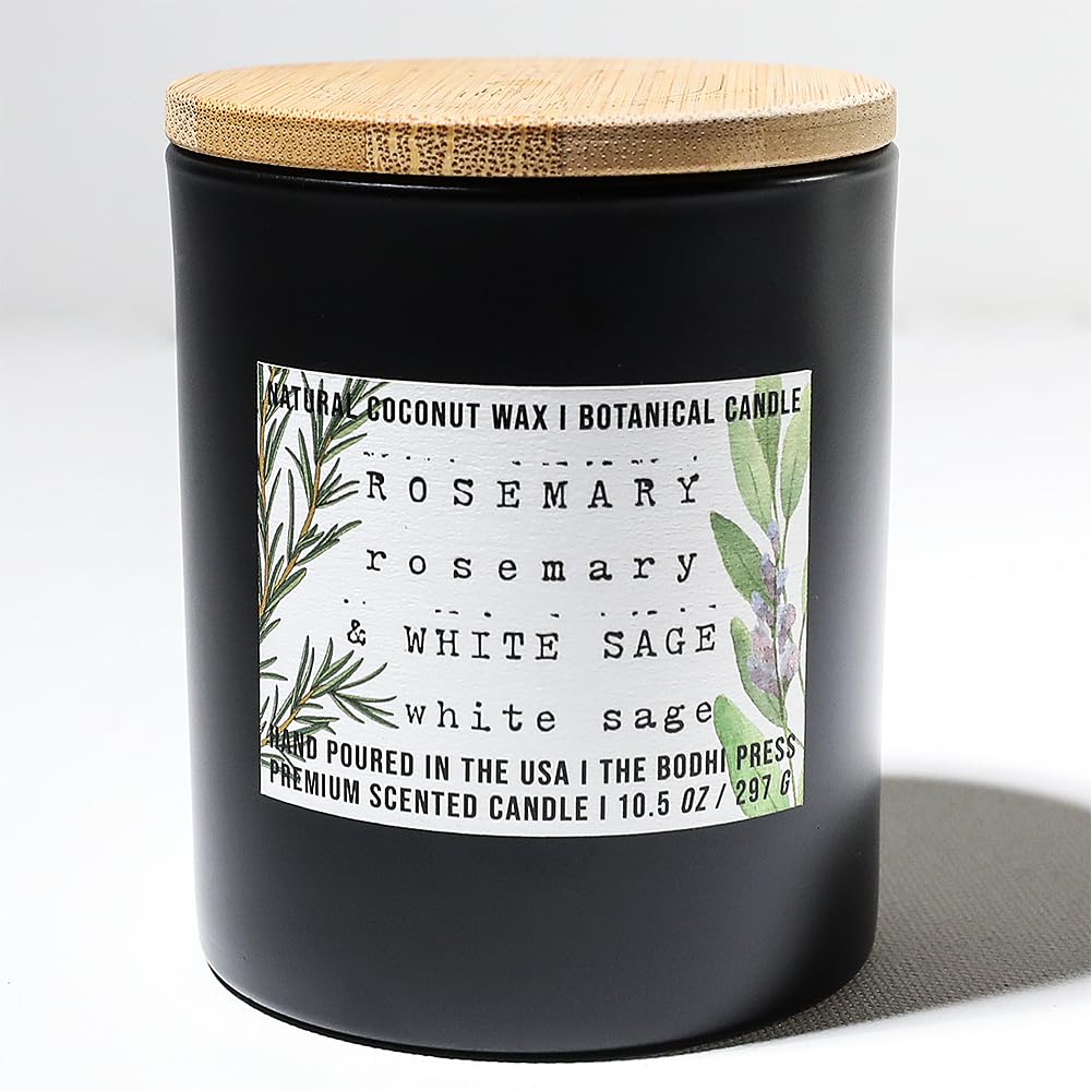 The Bodhi Press Rosemary & Sage Candle, Premium Handmade Scented Candles in Glass Jar | White Sage Candles, Long Lasting Natural Coconut Wax Candle for Aromatherapy, Housewarming Gifts - 198 Grm/7 oz