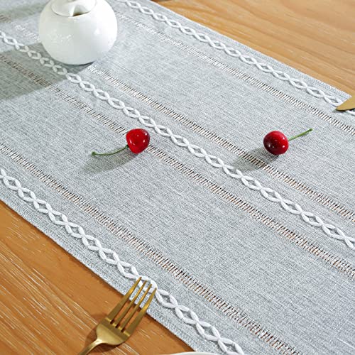 Laolitou Rustic Table Runner with Tassels, Cotton Linen Table Decoration for Holiday Party, Farmhouse Table Runners, Wedding and Dining Decorations, 36 Inches, Pink