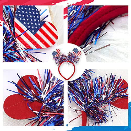 HIFANMM 4th of July Headband Independence Day Hair Accessories Patriotic Party Hair Supplies American Flag Love Heart Design Blue Red Ribbon Hair Decoration Cute Hair Hoop for Women Girls Kids 1 Pcs