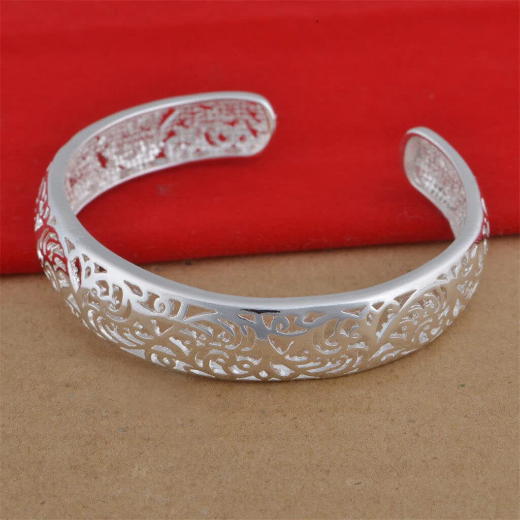 Bracelets, Women's 925 Sterling Silver Bezel Hollow Cuff Bangle Open Bracelet Jewelry Gift Durability and Attraction