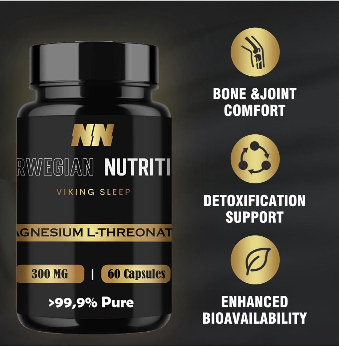 Magnesium L-Threonate, 60 Capsules of 300MG! (not 144MG Like Others) - Enhance Your Life - Better Sleep Quality and Focus, Memory, Attention and Cognitive Function - Over 99,9% Pure!! Gluten Free.