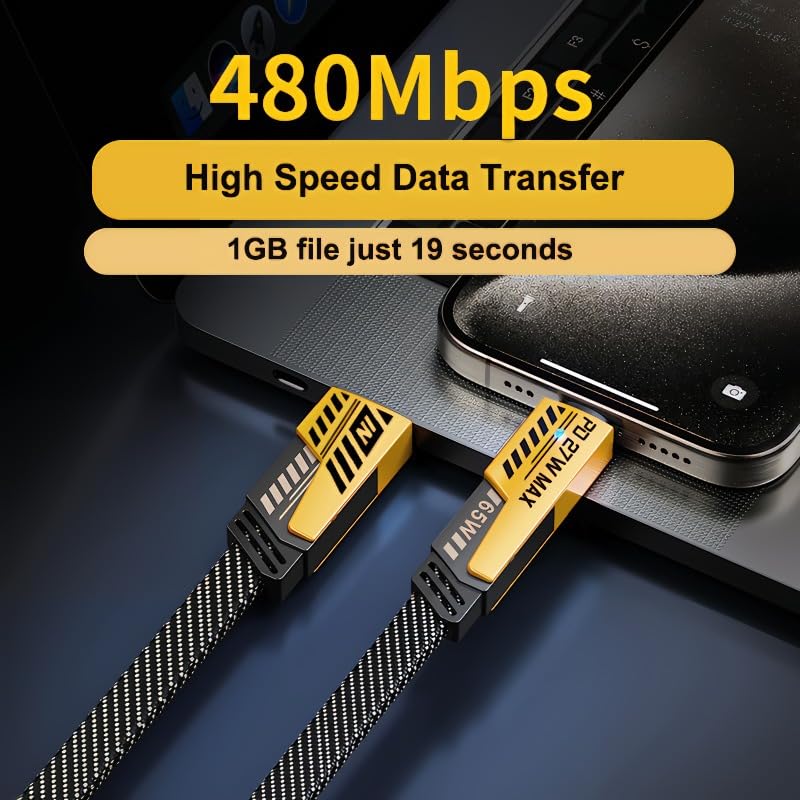 USB C Cable Lightning Cable [65W 4 in 1 Charging Cable, 4FT] Flat Braided USB C Charger Cord with Data Transfer, Multi Charging Cable Combo Type C/USB A/Lightning Port for iPhone iPad & Most Devices