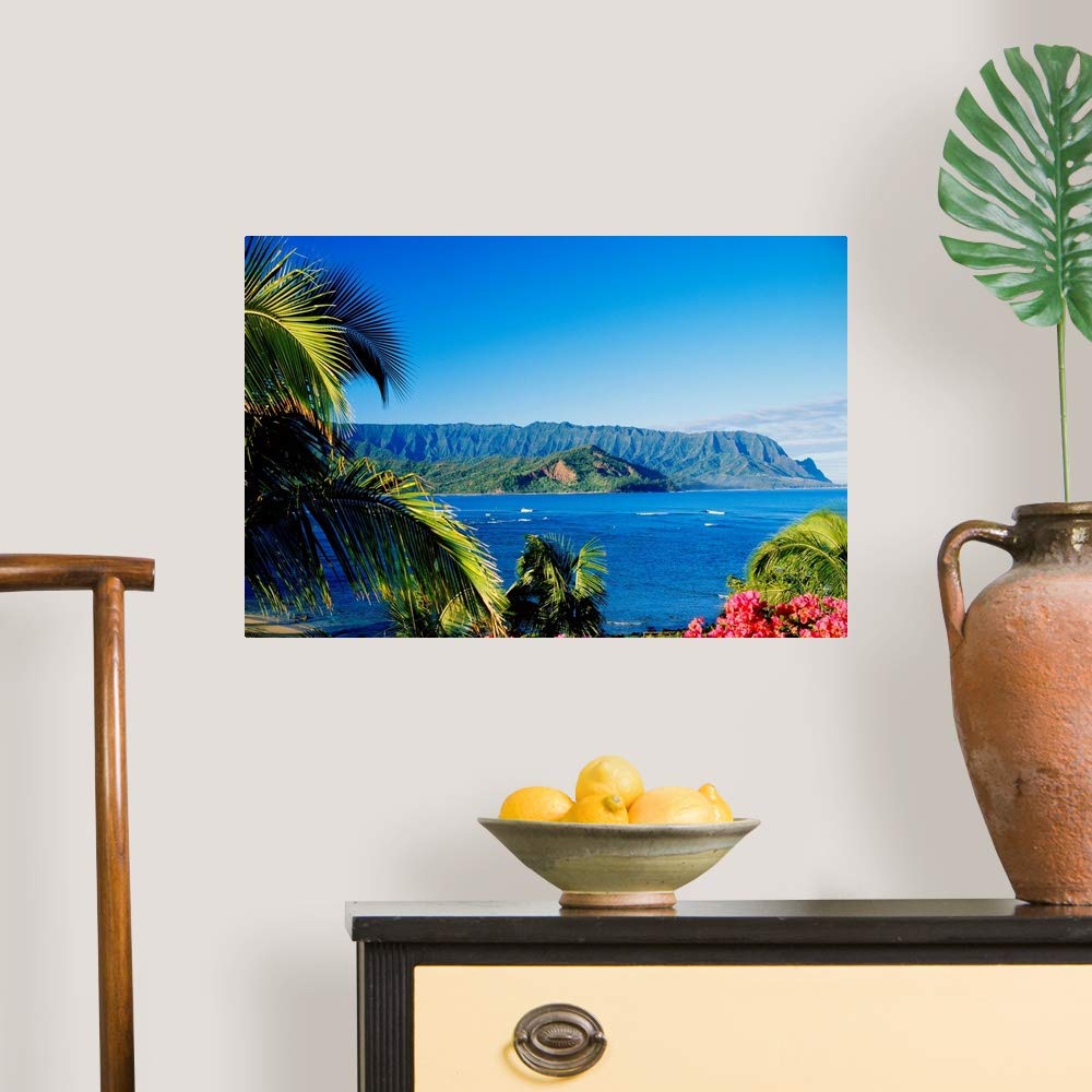 CANVAS ON DEMAND Hawaii, Kauai, Hanalei Bay, Bali Hai, Wall Decal, Palm Tree Artwork