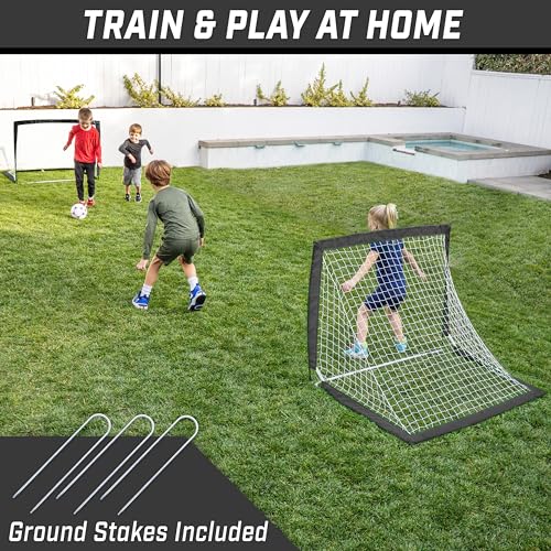 GoSports Team Tone 4 ft x 3 ft Portable Soccer Goals for Kids - Set of 2 Pop Up Nets for Backyard - Black