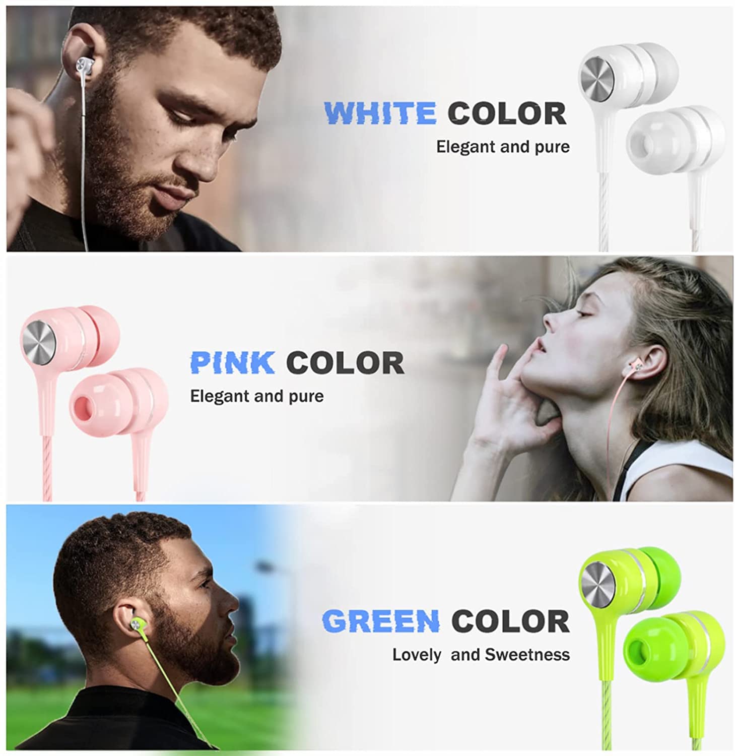 Wired Earbuds with Microphone 5 Pack, in-Ear Headphones with Heavy Bass, High Sound Quality Earphones Compatible with iPad, Laptop, MP3, Android Smartphones, Fits All 3.5mm Jack Device