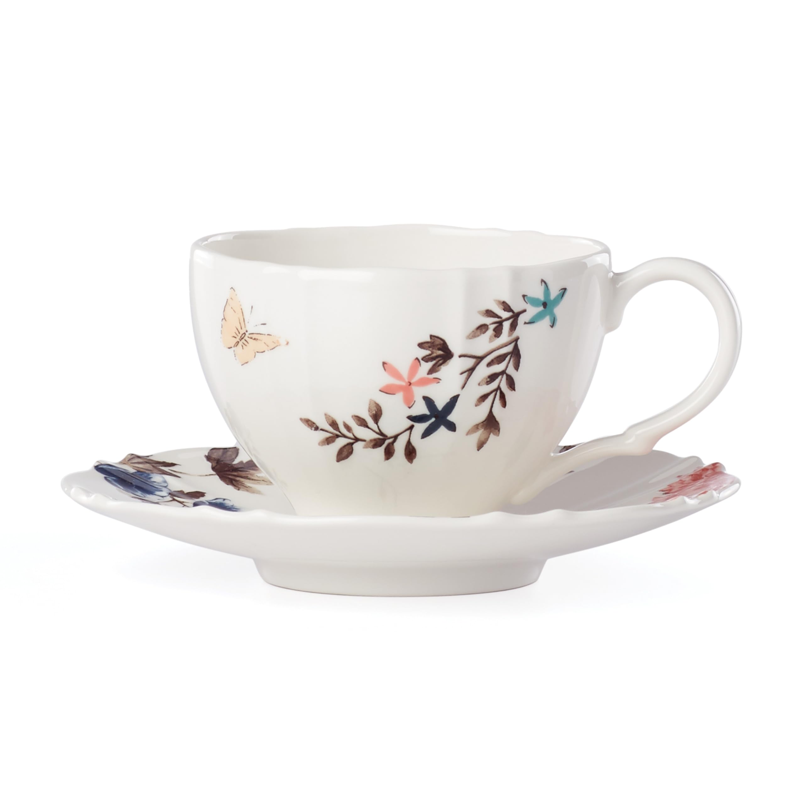 Lenox Sprig & Vine Teacup & Saucer, 1.05 LB, White