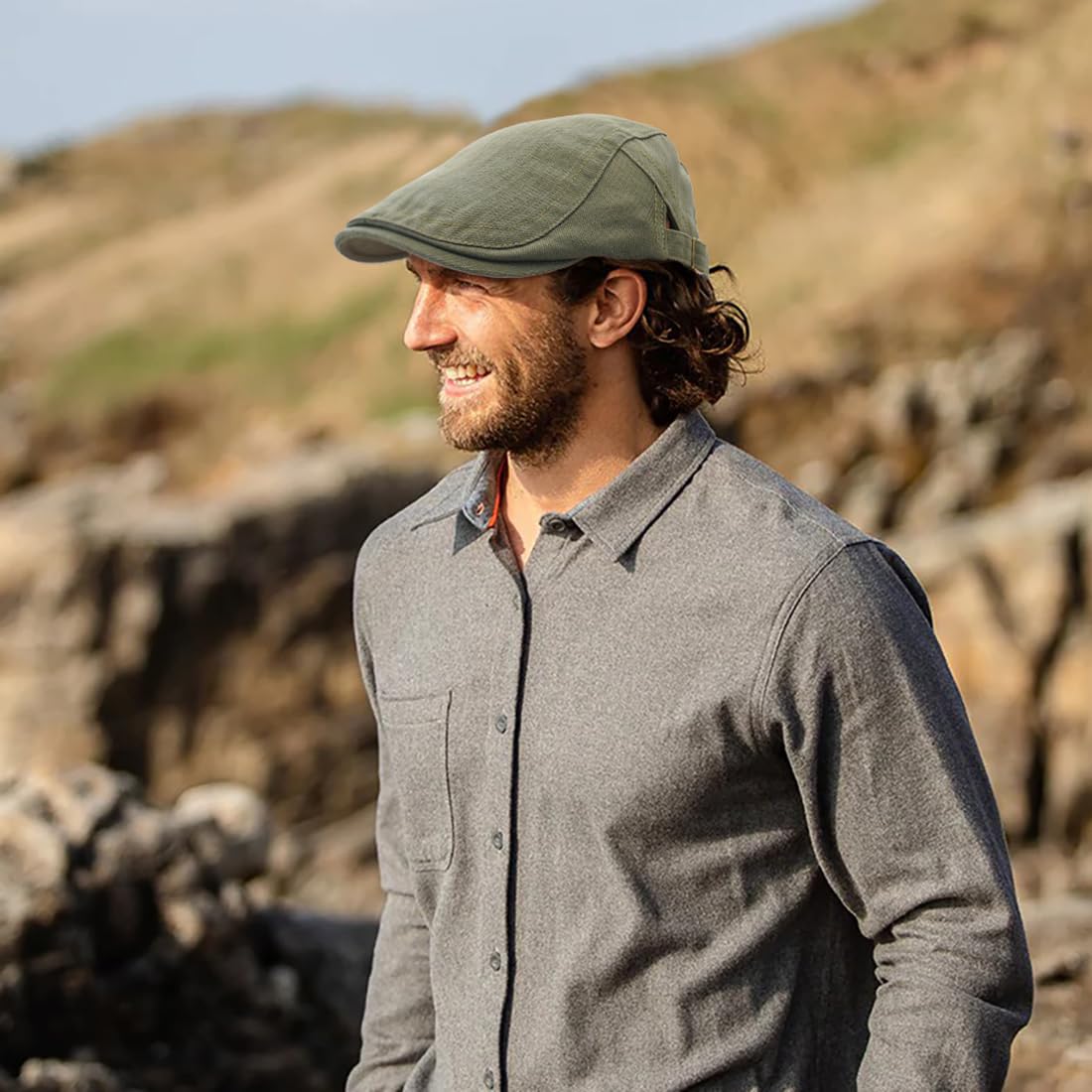 Xinveen Newsboy Hats for Men Flat Cap Cotton Adjustable Breathable Irish Cabbie Ivy Driving Hunting Hat Olive Green