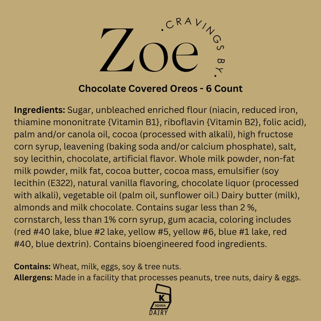 CRAVINGS BY ZOE Gourmet Chocolate Covered Cookies Gift Basket | 6 Piece | Kosher Milk & Dark Belgian Chocolate Food Gift Box | Birthday, Christmas, Holiday, Thank You Gifting Men Women Mom Dad Family