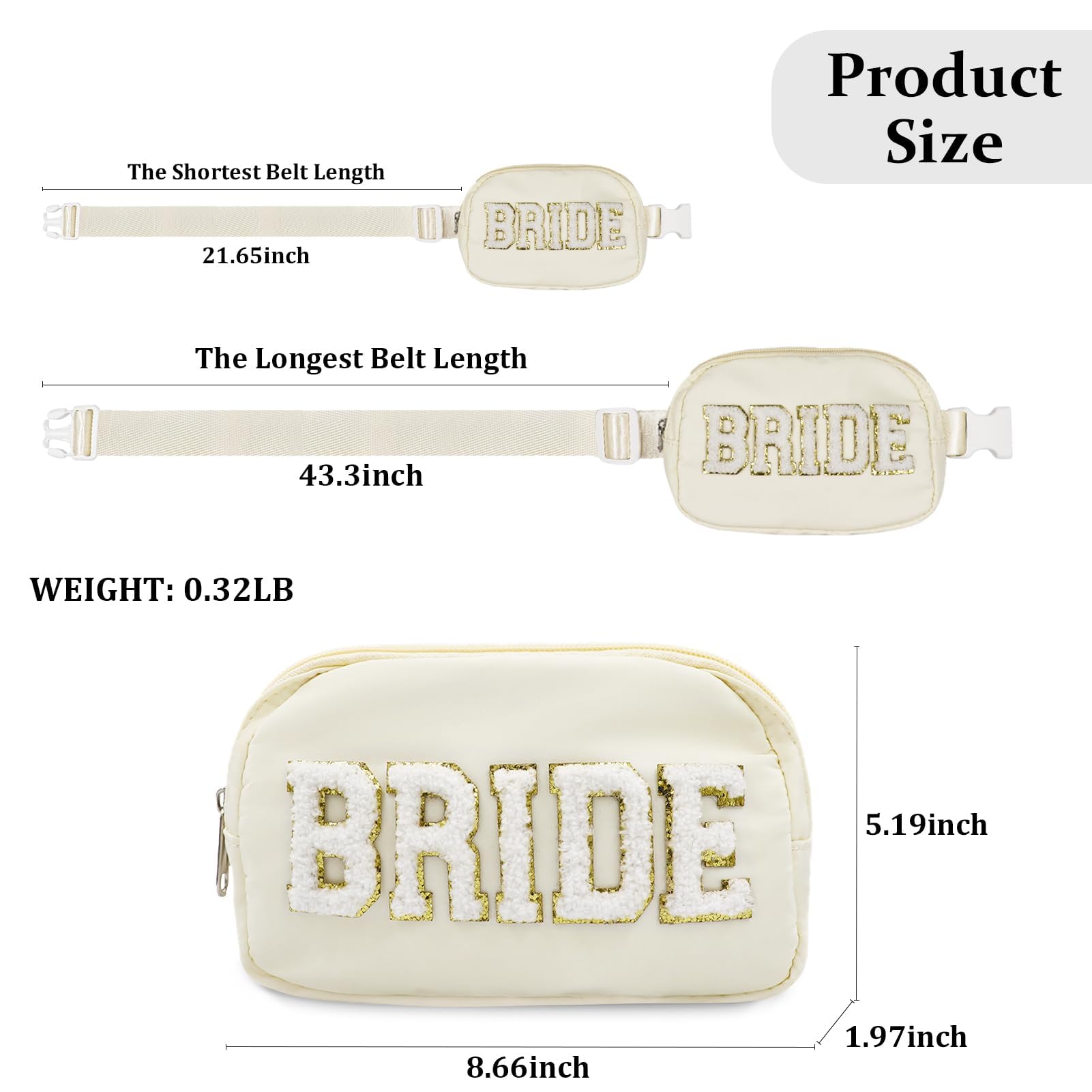 Lamyba Bachelorette Gifts for Bride Fanny Pack, Bride to be Gifts for Bridal Shower Party Wedding day, Belt Bag for Bride with Adjustable Strap, Waterproof Crossbody Waist Bag, Beige