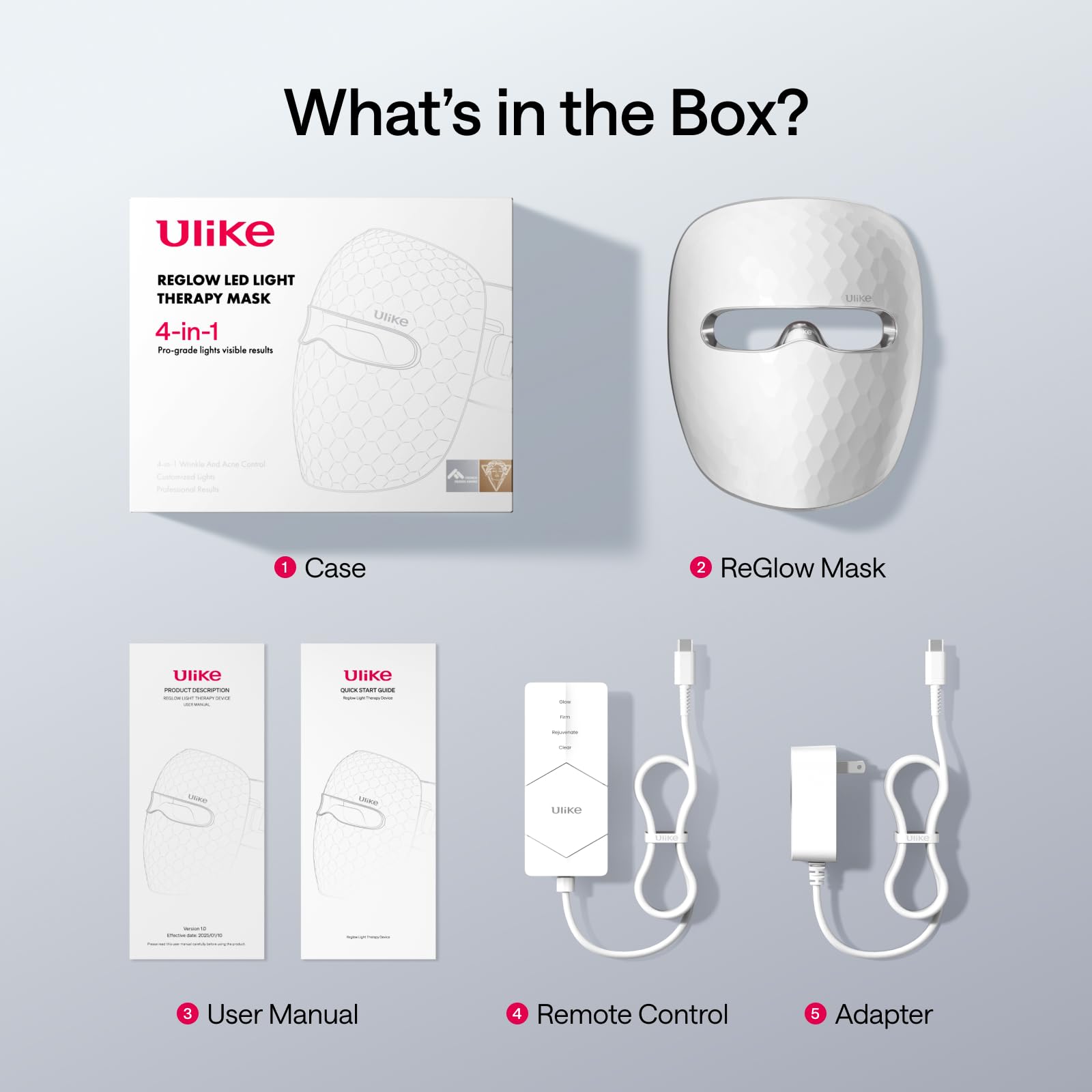 Ulike ReGlow LED Face Mask, Red Light Therapy for Face, Red, Blue, Yellow & Infrared Light Therapy for Acne & Anti-Ageing, Cordless, Remote Control, Eye Protection, Home Skincare Device for Women Wife