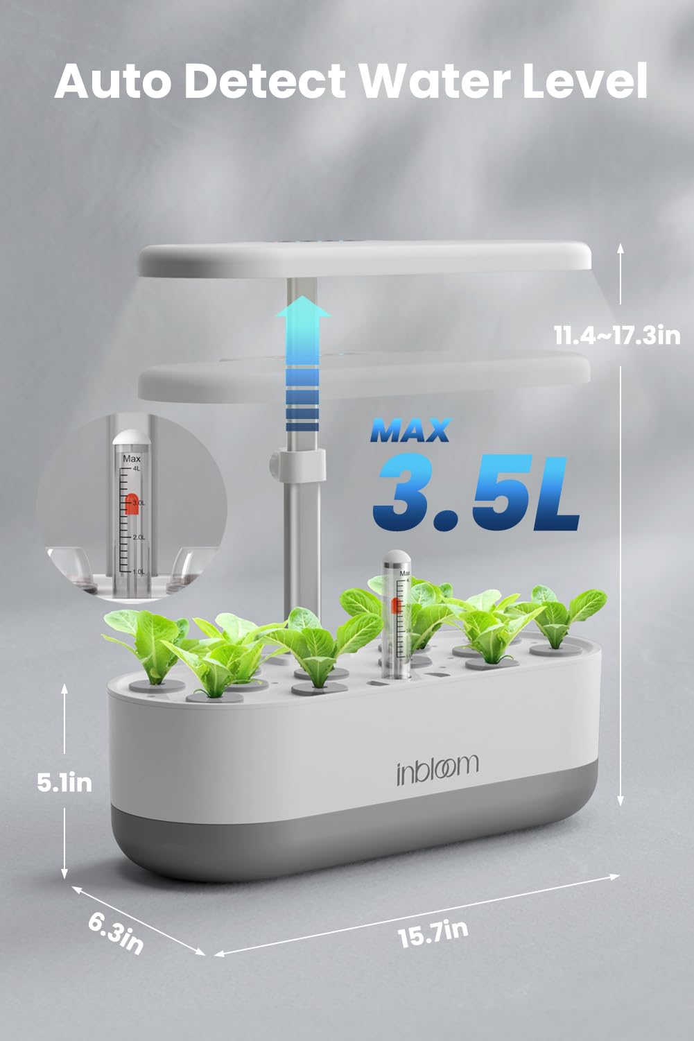 inBloom 12 Pods Hydroponics Growing System Indoor Garden with LED Grow Light and Pod Kit, Plants Germination Kit with 4.2L Water Pump Accelerate, Height Adjustable, Gardening Gifts for Women, White