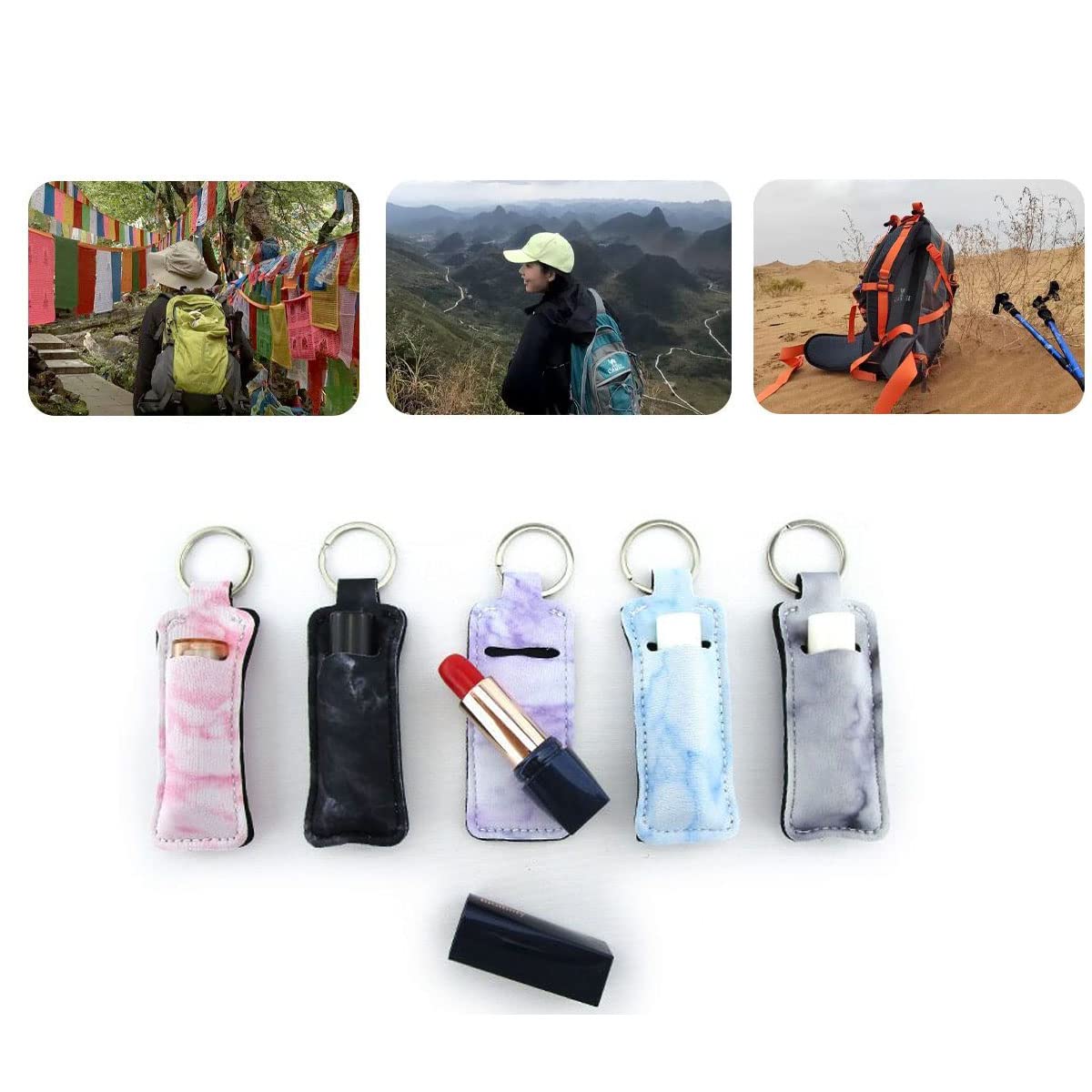 MITAOFAIRY 6 Pcs Chapstick Holder Keychains with 6 Pcs Metal Clip Cords, Neoprene Lipstick Holder Keychains, Suitable for Chapstick Tracker and Safeguard