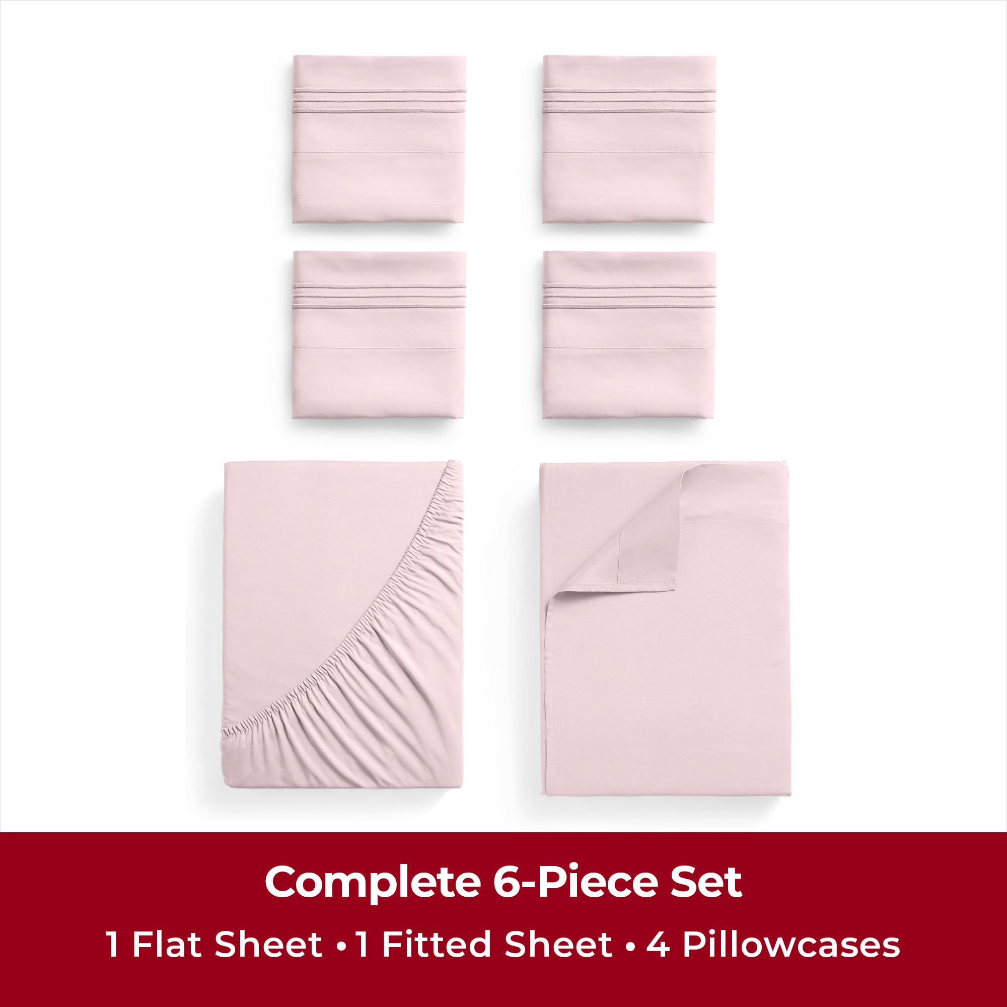 Mellanni Bedspread Coverlet Set + 6PC Sheets Set Bundle&Save - Iconic Collection Bedding - Bundle Includes: 3 Piece Oversized Quilt Set and 6 Piece Bed Sheet Set (King, Light Gray/Blush Pink)