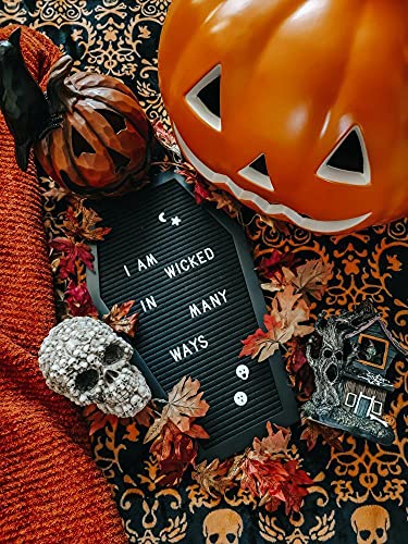 Coffin Letter Board Black With Spooky and All Seasons Emojis +500 Characters, and Wooden Stand - 17x10.5 Inches - Gothic Halloween Decor Spooky Gifts Decorations