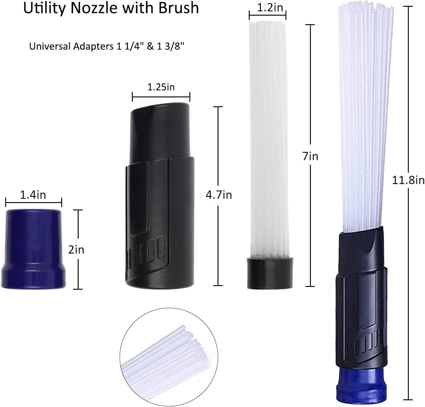 MZY LLC Vacuum Attachments for Shop Vac Accessories, 1 1/4" to 2 1/2" Vacuum Cleaning Accessorie Kit, 1" to 1 7/8" Vacuum Brush Attachment for Shop Vac Attachments Set of 11