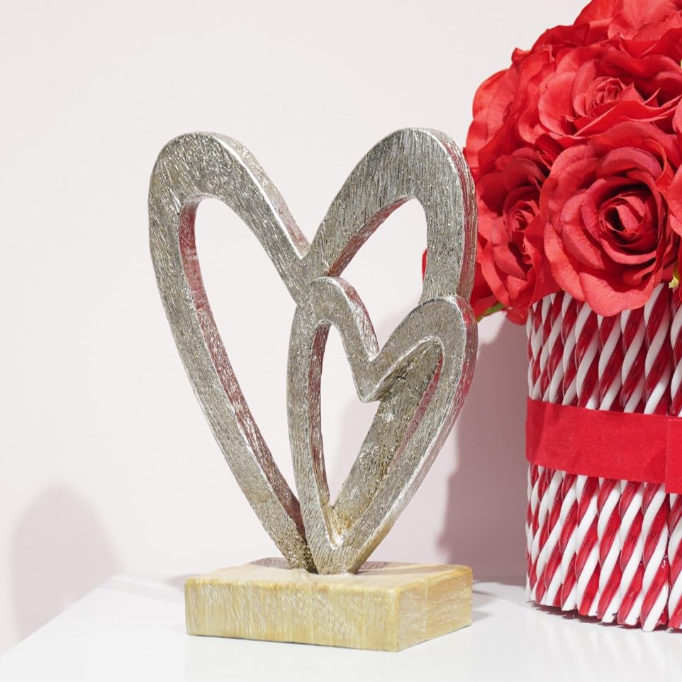 Guichifun Couple Gifts Modern Farmhouse Decor - Valentines Day Decor Resin Heart Sculpture Home Love Statue for Husband Wife Mother Father Wedding Romantic Gifts 5 X 2.25 X 6.5 Inch