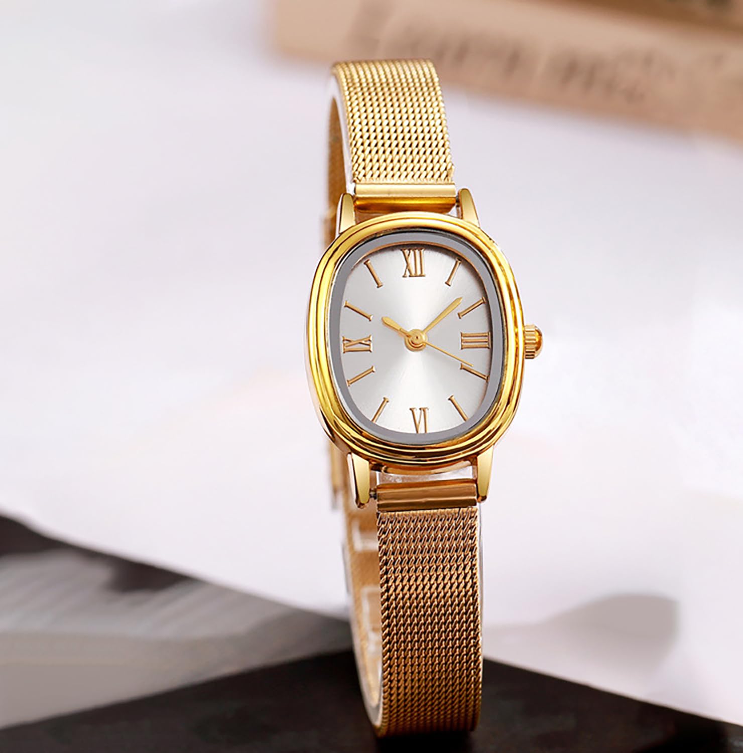 BESTKANG Simple Women Watches Stainless Steel Mesh Strap Waterproof Quartz Wristwatch Fashion Women's Bracelet Watch (White)