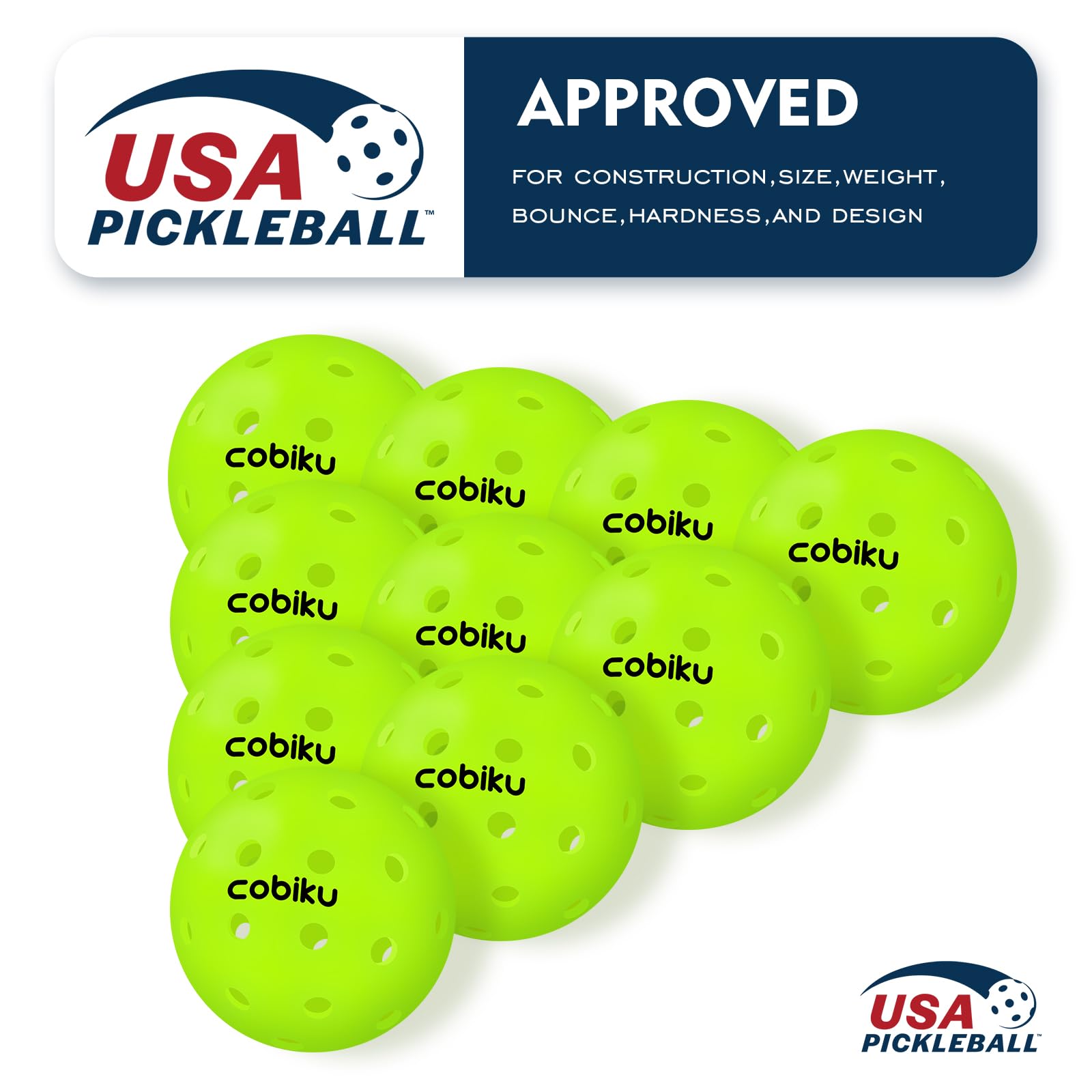 COBIKU Premium Outdoor Pickleballs Balls 3Pack - USAPA Approved Tournament and Competition Pickleball with Perfectly Balanced and Visibility, 40 Hole Pickleball Ideal for All Skill Levels - Neon Green