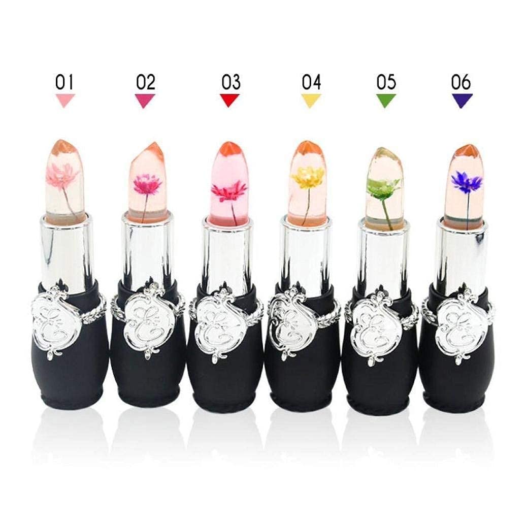 Pack of 6 Crystal Flower Jelly Lipstick, FirstFly Long Lasting Nutritious Lip Balm Lips Moisturizer Magic Temperature Color Change Lip Gloss (Black)