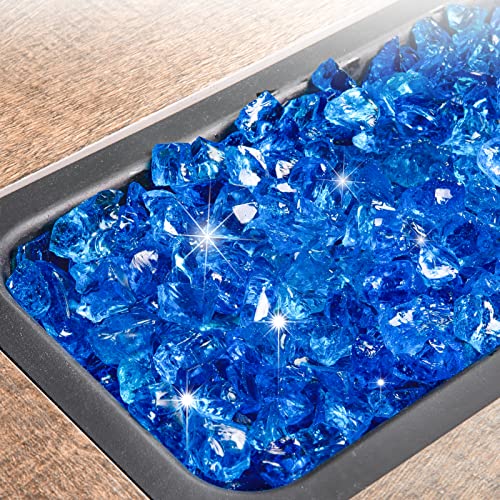 GASPRO 20 lbs Fire Glass for Propane Fire Pit, 1/2-Inch Reflective Fireplace Glass Rocks for Fire Pit Table, Blend of Cobalt Blue, Caribbean Blue and Platinum