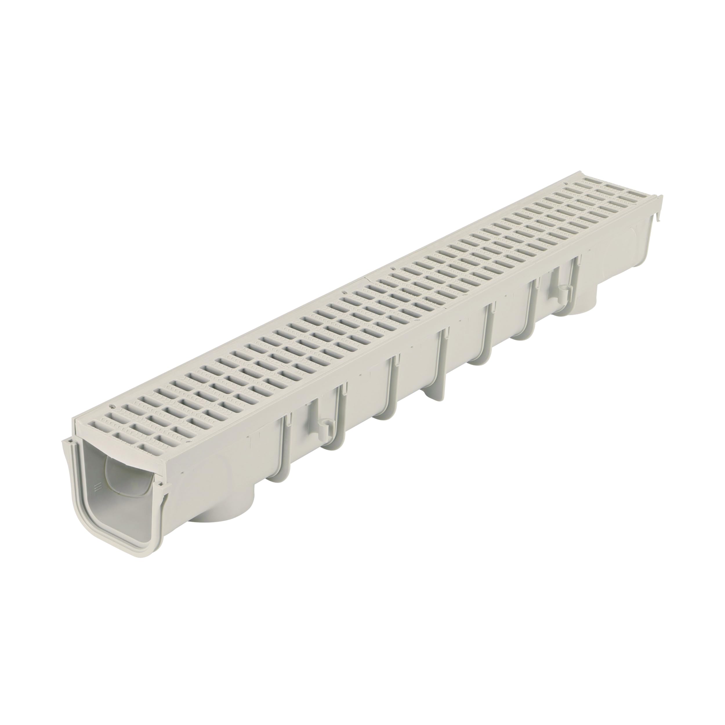 NDS 864G 5-Inch Pro Series Channel Drain Kit, 5-1/2-Inch X 39-3/8-Inch Deep Profile Channel, Includes Two Gray Plastic Grates, End Caps/Outlet, for Driveways, Patios & Pool Decks, Gray