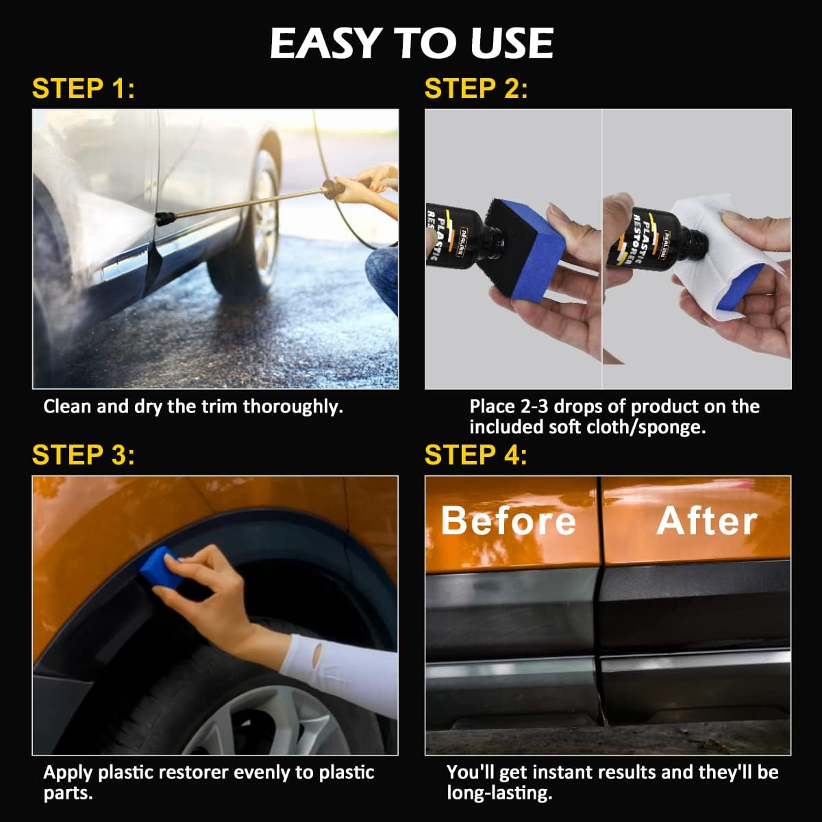 REALINN Plastic Restorer - Cars Ceramic Plastic Coating Trim Restore, Shines & Protects Plastic, Vinyl & Rubber Surfaces