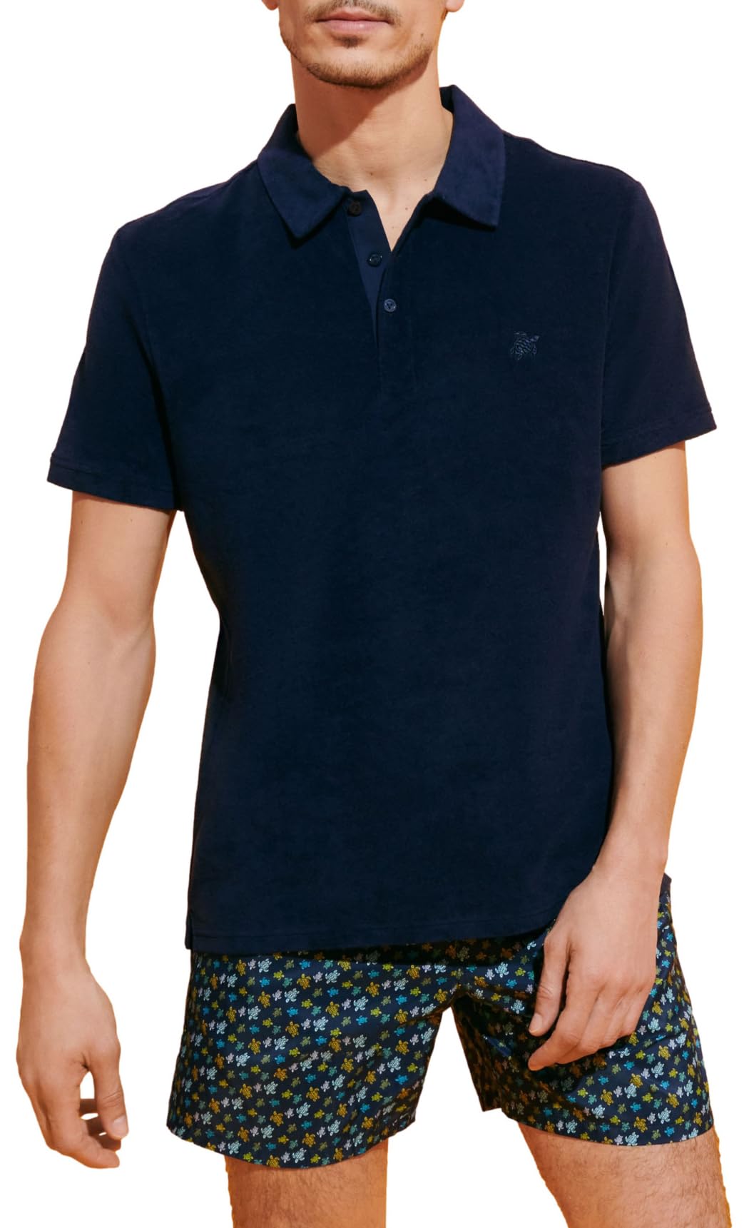 Vilebrequin Men Organic Cotton Terry Polo Solid, M, Navy Blue