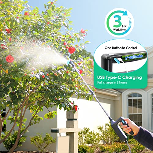 Battery Powered Sprayer 1.35Gallon, Upgrade Electric Garden Sprayer with 3 Mist Nozzles, USB Rechargeable Handle and Retractable Wand with Adjustable Shoulder Strap for Lawn,Garden,Cleaning