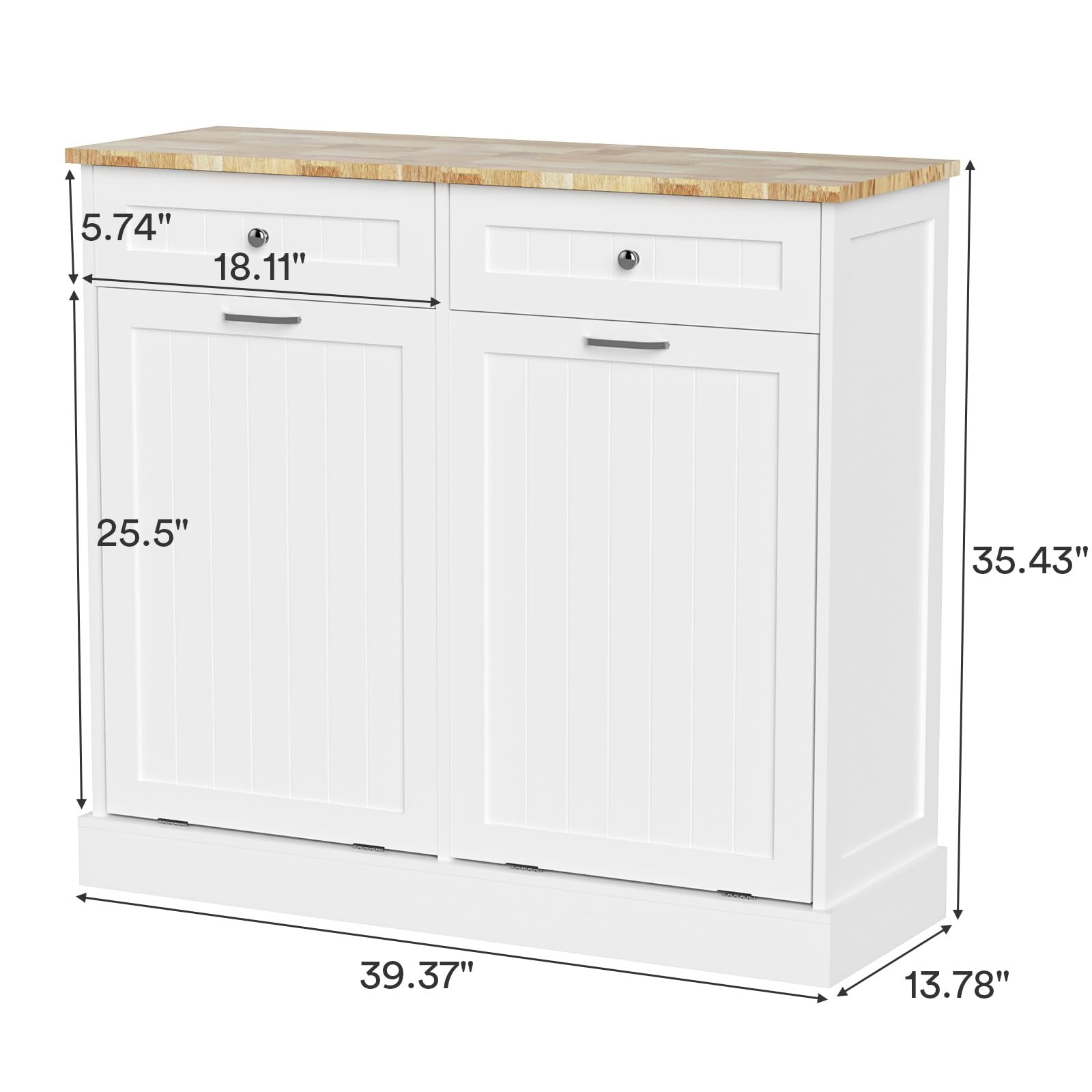 Rovibek Double Tilt Out Trash Cabinet with Storage Drawer Multifunctional Hidden Garbage Can for Kitchen, Bathroom, Laundry and Living Room, White